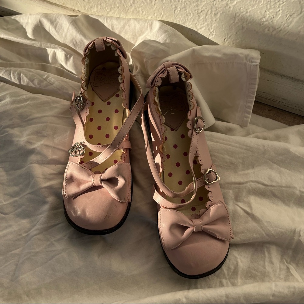 Pink Strappy Ballet Flats with Bows